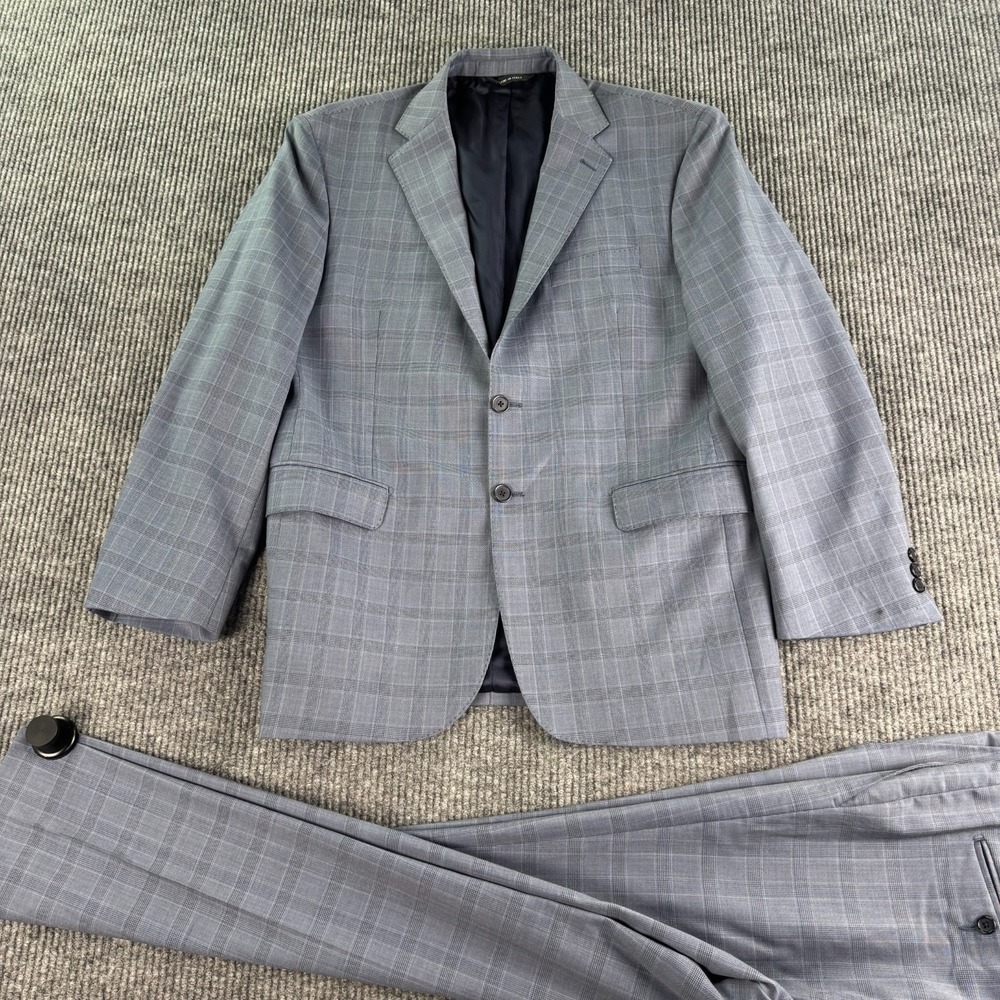 Gianfranco Biaggi Suit Men 44 36x30.5 Gray Plaid Zegna Traveller Wool Italy